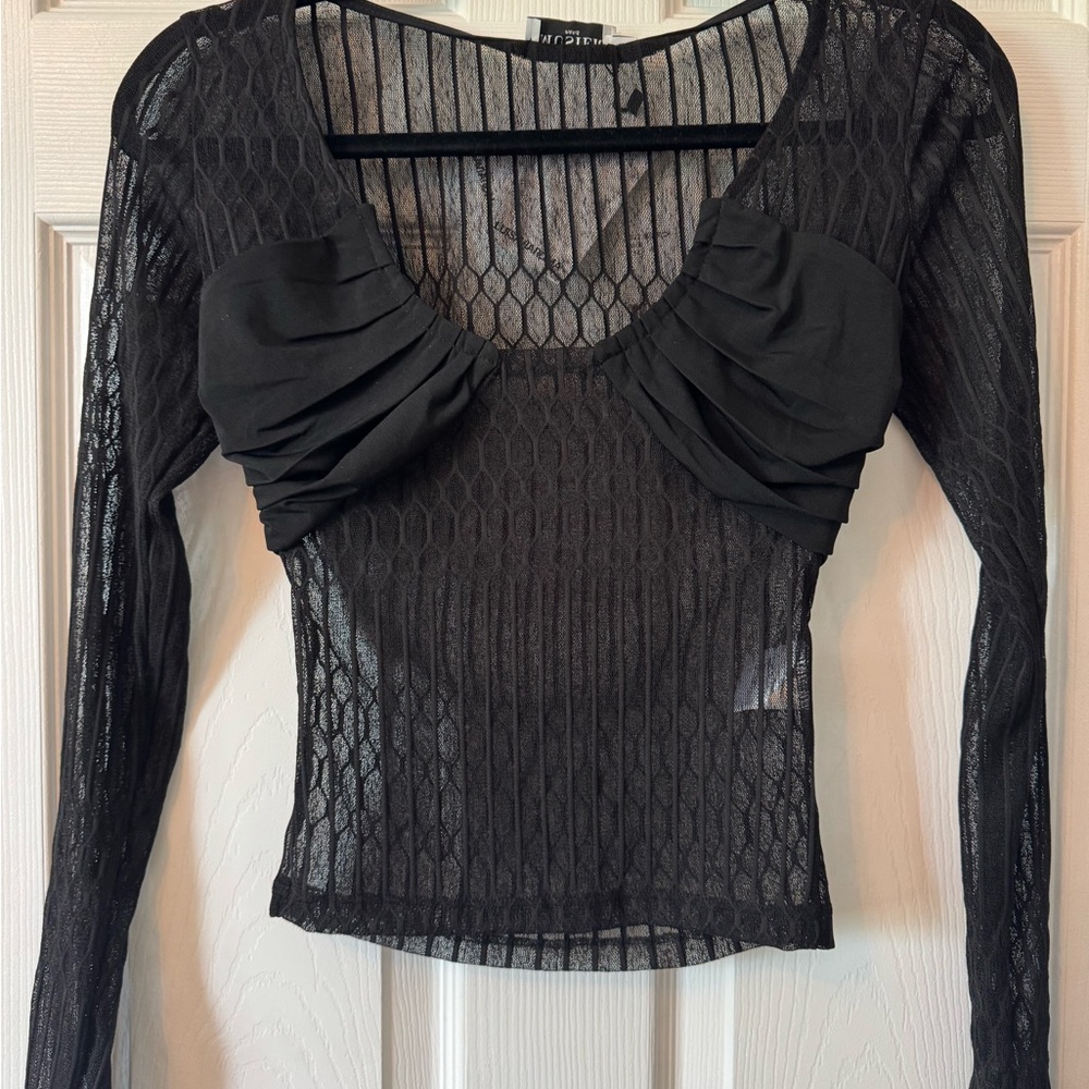 Musier Paris Black Ruched Ribbed Blouse - Picture 3 of 5